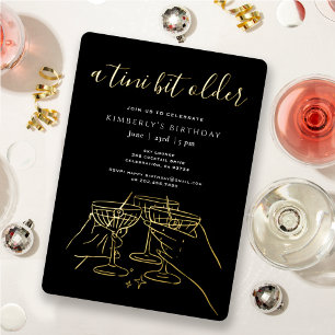 Invitación Con Relieve Metalizado Un Poco Más Viejo Martini de Oro Negro Fiesta de C