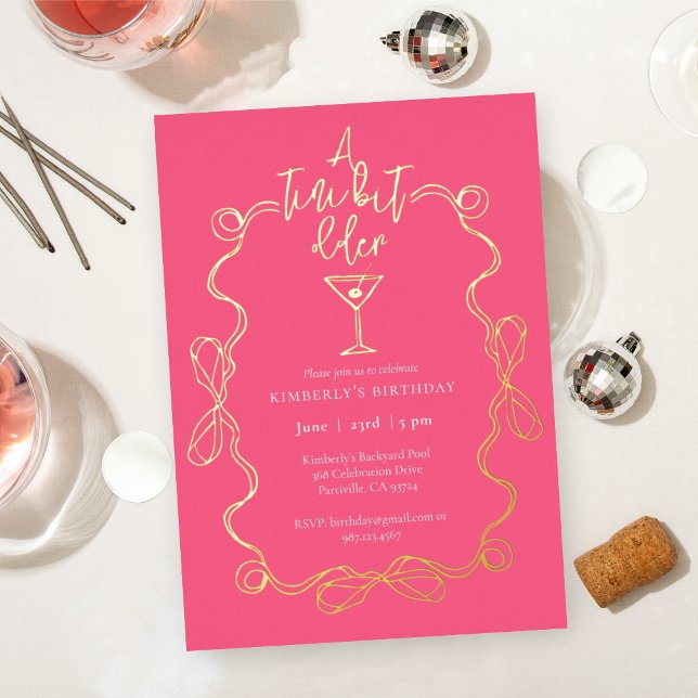 Invitación Con Relieve Metalizado Un poquito más viejo Pink Gold Martini Birday Part (Subido por el creador)