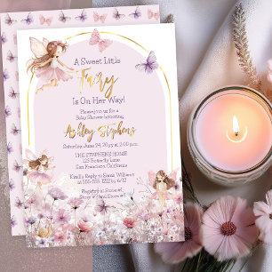 Invitación Con Relieve Metalizado Una dulce hadita wildflowers niña baby shower