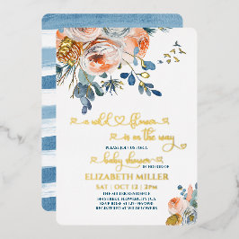 Invitación Con Relieve Metalizado Una flor silvestre azul está en camino. Shower par