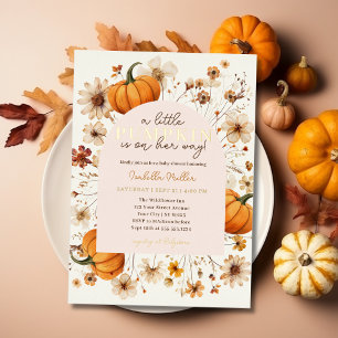 Invitación Con Relieve Metalizado Una pequeña calabaza Otoño Floral Baby Shower