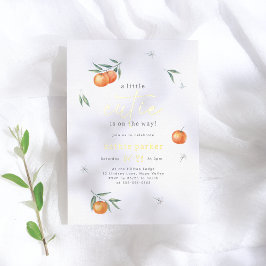 Invitación Con Relieve Metalizado Una pequeña corbata está en camino Naranja Baby Sh