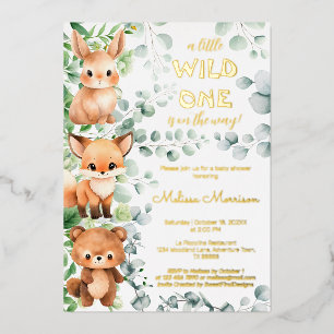 Invitación Con Relieve Metalizado Una pequeña fiesta de animales bebés 'A Little Wil