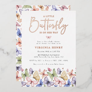 Invitación Con Relieve Metalizado Una pequeña fiesta de bebé para una mariposa