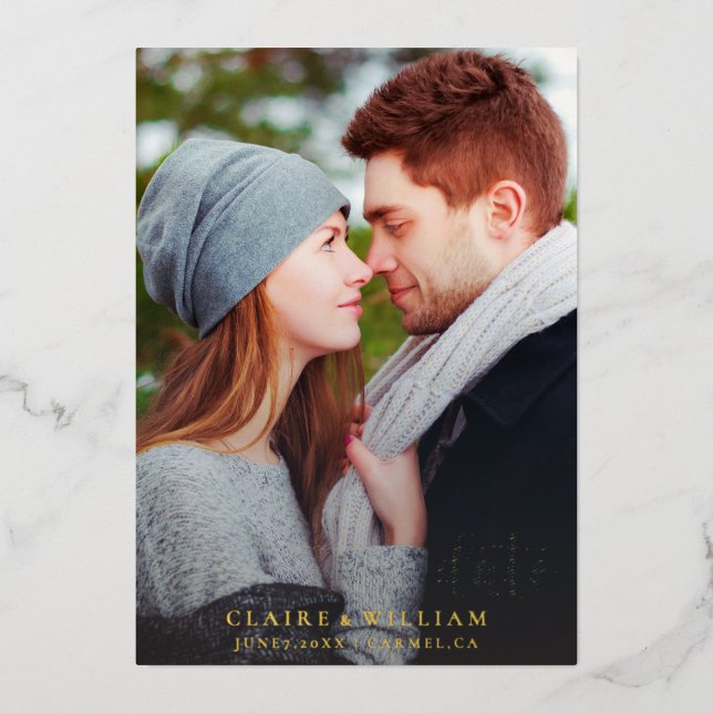 Invitación Con Relieve Metalizado Una simple boda elegante salva la foto de fecha (Anverso)