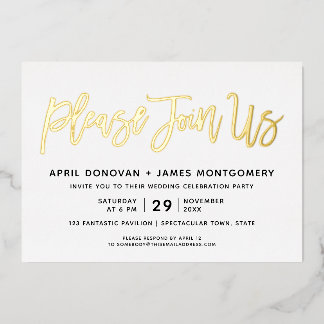 Invitación Con Relieve Metalizado Únase a nosotros Tipografía de pincel Boda