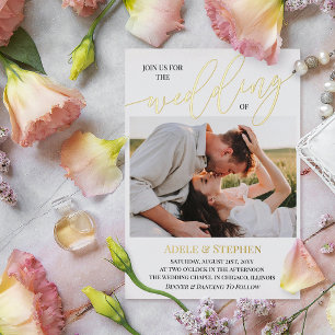Invitación Con Relieve Metalizado Únete a nosotros Bodas de oro Script Fotos Doble C