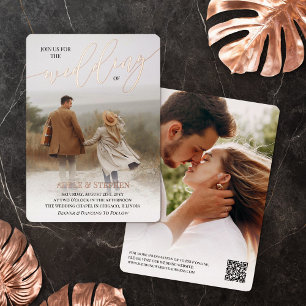 Invitación Con Relieve Metalizado Únete a nosotros Código QR de foto dorada todo en