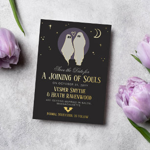 Invitación Con Relieve Metalizado Unión de Almas Boda de Halloween Guarda la Fecha