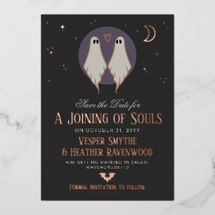 Invitación Con Relieve Metalizado Unión de Almas Fantasmas Lesbiana Save the Date