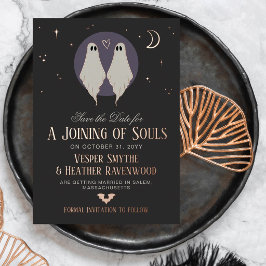 Invitación Con Relieve Metalizado Unión de Almas Fantasmas Lesbiana Save the Date