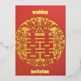 Invitación Con Relieve Metalizado Urraca roja palabra feliz recorte de papel