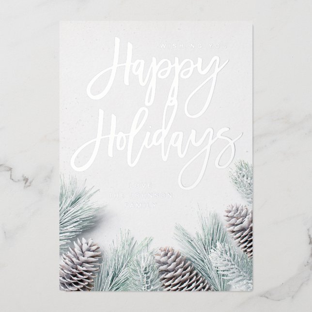 Invitación Con Relieve Metalizado Vacaciones felices de nieve y hoja (Anverso)