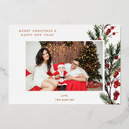 Invitación Con Relieve Metalizado Vacaciones fotográficas de Holly Berry H o Navidad