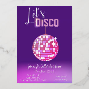 Invitación Con Relieve Metalizado Vamos a Disco Soltera de Neón 