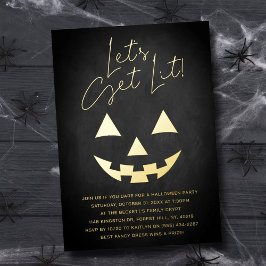 Invitación Con Relieve Metalizado ¡Vamos a Encendernos! Fiesta de Halloween para Adu