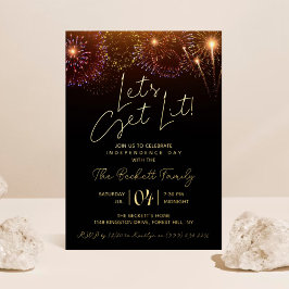 Invitación Con Relieve Metalizado Vamos a Encendernos | Fiesta del 4 de Julio Real