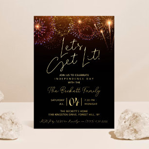 Invitación Con Relieve Metalizado Vamos a Encendernos Fiesta del 4 de Julio Real
