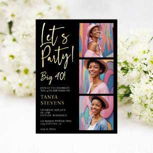 Invitación Con Relieve Metalizado Vamos a fiesta foto blanco negro cuarenta cumpleañ