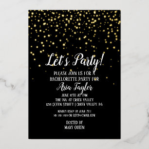 Invitación Con Relieve Metalizado Vamos Fiesta Confetti sobre la bachelorette de oro