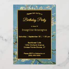 Invitación Con Relieve Metalizado Van Gogh Almond Blossom Pintura Cumpleaños