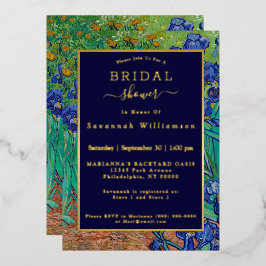 Invitación Con Relieve Metalizado Van Gogh Irises Pintura Floral Bridal Shower Gold