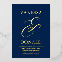 Invitación Con Relieve Metalizado Vanessa Azul Marino Moderno Ahorre la Fecha de la