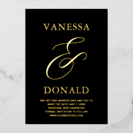 Invitación Con Relieve Metalizado Vanessa Black Modern Wedding Save the Date