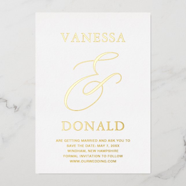 Invitación Con Relieve Metalizado Vanessa Modern Wedding Save the Date (Anverso)