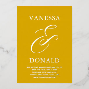Invitación Con Relieve Metalizado Vanessa Mostaza Boda Save the Date