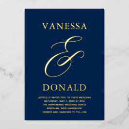 Invitación Con Relieve Metalizado Vanessa Navy Blue Modern Boda