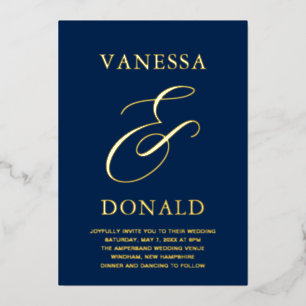 Invitación Con Relieve Metalizado Vanessa Navy Blue Modern Boda