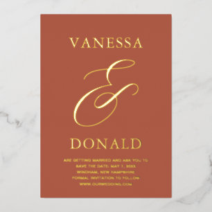 Invitación Con Relieve Metalizado Vanessa Terracotta Boda Moderna Salva la Fecha