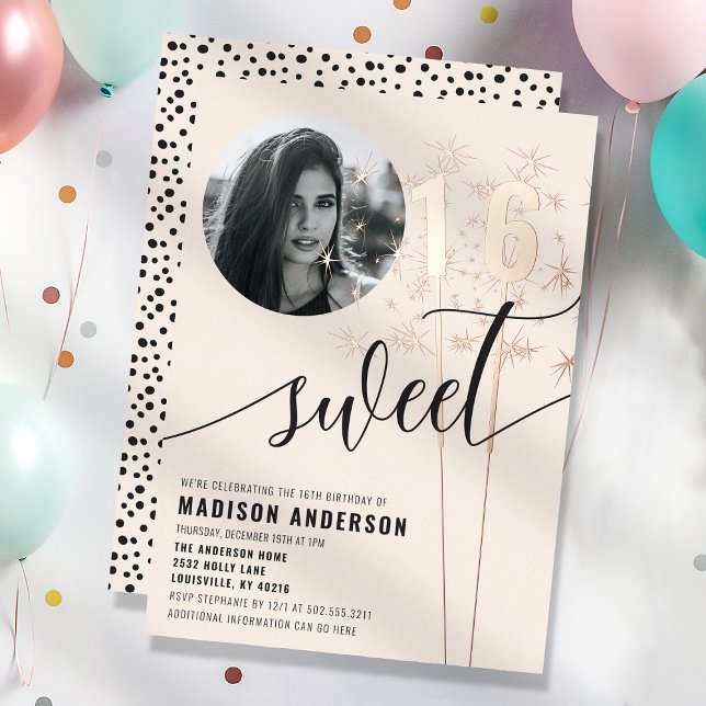 Invitación Con Relieve Metalizado Vanilla Sparkler Sweet 16 Birthday Photo (Subido por el creador)