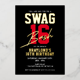 Invitación Con Relieve Metalizado Varsity Style Swag 16 cumpleaños
