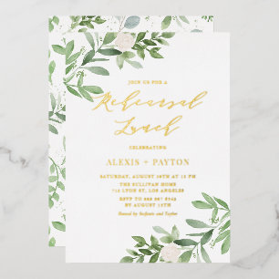 Invitación Con Relieve Metalizado Vegetación acuática Flores blancas Ensayo Almuerzo