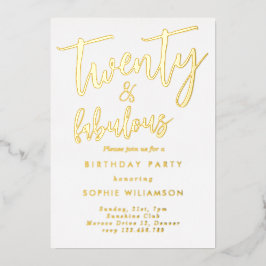 Invitación Con Relieve Metalizado Veinte y fabuloso cumpleaños frustrado por el oro
