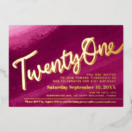 Invitación Con Relieve Metalizado Veintiún fiesta de cumpleaños 21 lavado rosa dorad