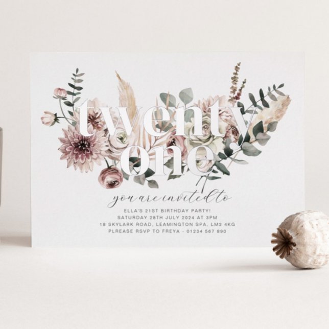 Invitación Con Relieve Metalizado Veintiún florals - 21 cumpleaños - plata (Subido por el creador)