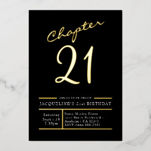 Invitación Con Relieve Metalizado Veintiún Oro Negro Oro 21 cumpleaños Fiesta Oro