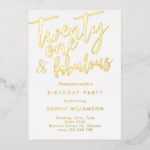 veintiuno y fabuloso cumpleaños con foil dorado