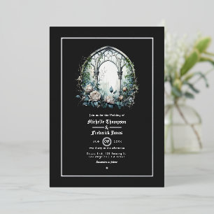 Invitación Con Relieve Metalizado Ventana de Castillo de Fantasía Oscura Boda Gótica