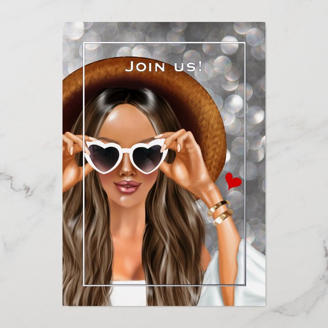 Invitación Con Relieve Metalizado Verano Faux Bokeh Bachelorette Party (Anverso)