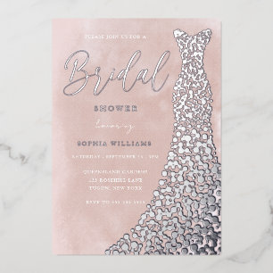 Invitación Con Relieve Metalizado Verdadera ducha de novia color Rubor con traje de