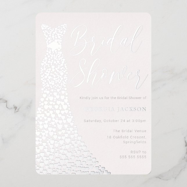 Invitación Con Relieve Metalizado Verdadero vestido de Relieve metalizado plateado c (Anverso)