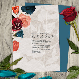 Invitación Con Relieve Metalizado Verde azulado, Borgoña, Rosa Dorado, Boda de Jardí