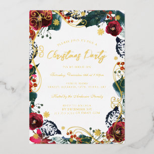 Invitación Con Relieve Metalizado Verde Dorado Blanco Rojo Floral Remolino Fiesta de