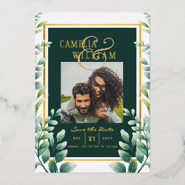 Invitación Con Relieve Metalizado Verde Dorado Papel de estaño CODIGO QR FOTO Boda S