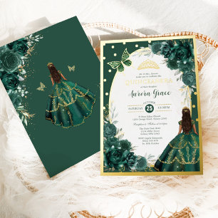 Invitación Con Relieve Metalizado Verde Esmeralda Quinceanera Mis Quince 15 Años