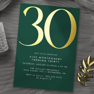 Invitación Con Relieve Metalizado Verde Esmeralda y Dorado Cumpleaños Contemporáne